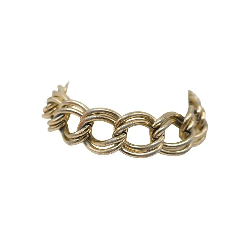 Trifari Made in France Double Curb Chain Bangle Bracelet Gold Tone Vintage READ